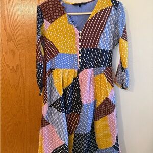 Vero Moda Blue and Yellow Patchwork Dress